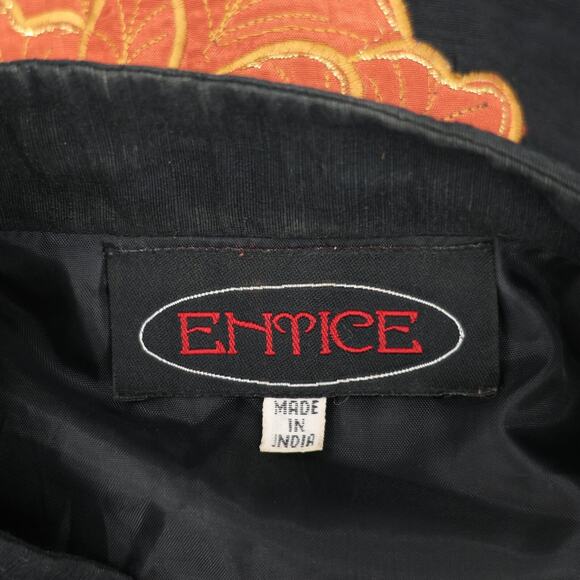 Entice Jacket Womens 10 Black Orange Floral Applique Embroidery Snaps Tassel Vtg - Picture 3 of 13